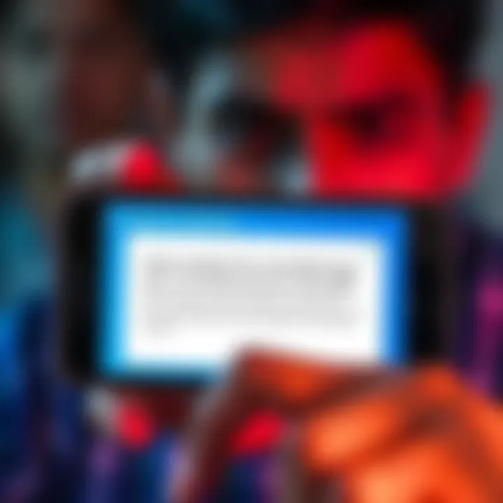 A smartphone screen showing a notification about a new mandatory app that cannot be removed, with a concerned user in the background.