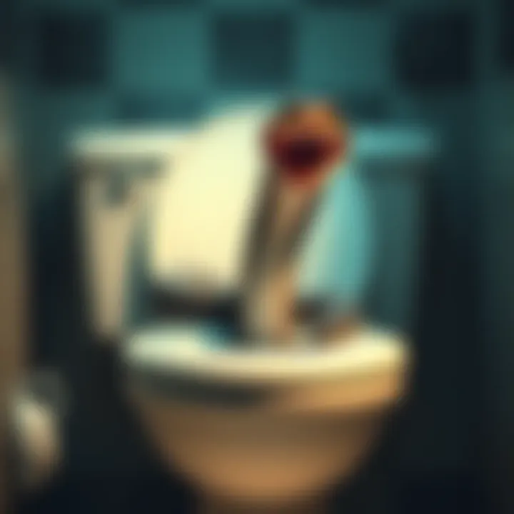 A snake is rising out of a toilet, symbolizing a dream about unexpected thoughts or fears.