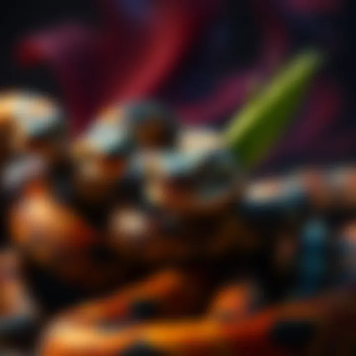 A close-up view of several snakes slithering towards the viewer, showcasing their scales and movements in a vivid dreamlike setting.