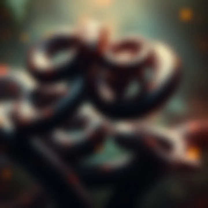 A mystical depiction of snakes intertwined with spiders, symbolizing spiritual connections and the essence of Loki.