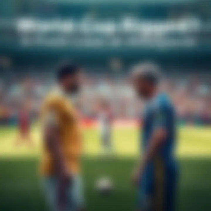 Soccer players on the field during a match Two soccer players arguing on the field with fans reacting in the background