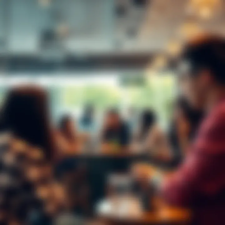 Social Interactions and Biases A diverse group of people discussing in a coffee shop, illustrating different social perceptions and biases in daily life