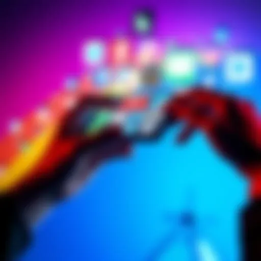 Social Media Influencing Sexual Orientation A person scrolling through social media apps, with icons representing various platforms and rainbow colors in the background.