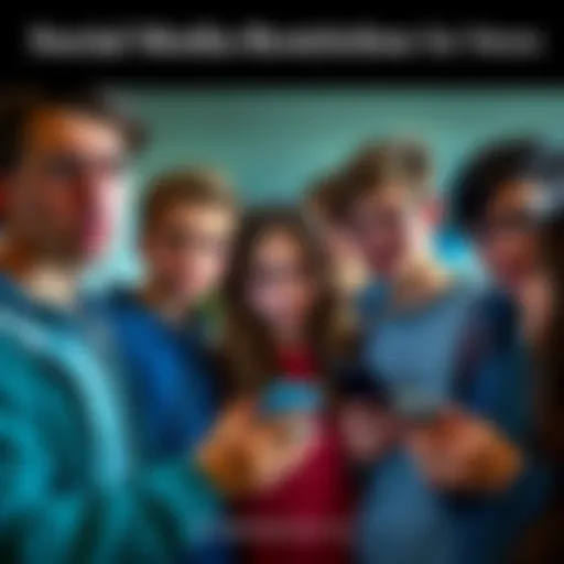 A group of teenagers discussing the impact of social media bans, with a worried look on their faces and smartphones in hand.