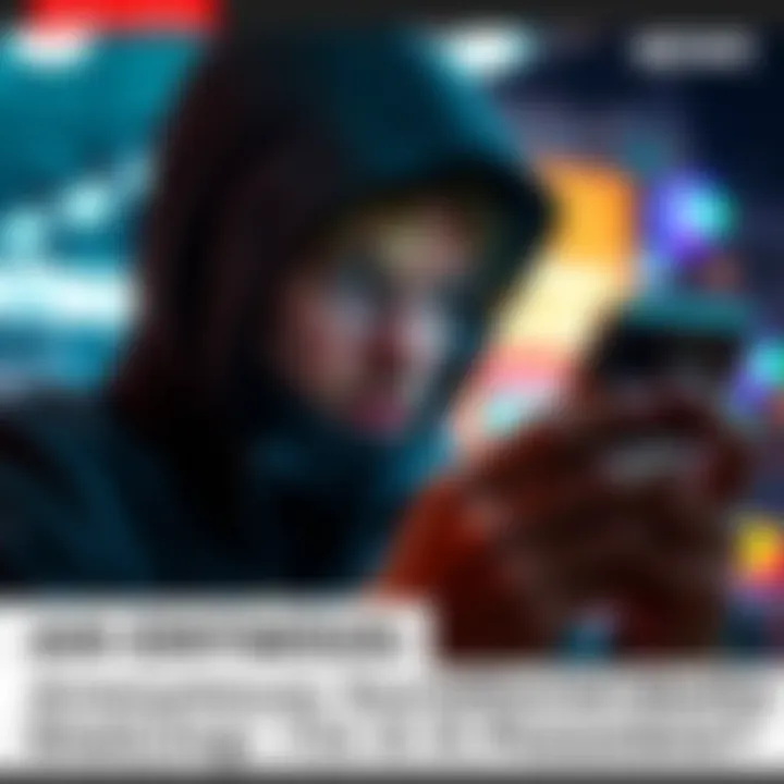 A person peering at their phone, observing social media profiles discreetly