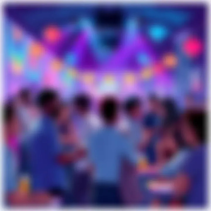 A vibrant scene showing diverse people engaging in conversation at a social gathering, highlighting their relationships and interactions.