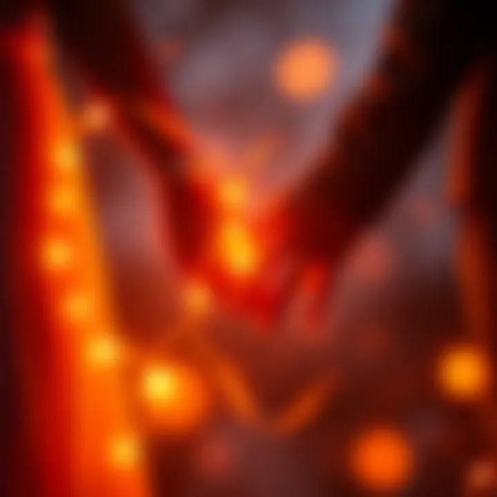 A warm glow surrounding a couple holding hands, symbolizing emotional connection and energy between them.