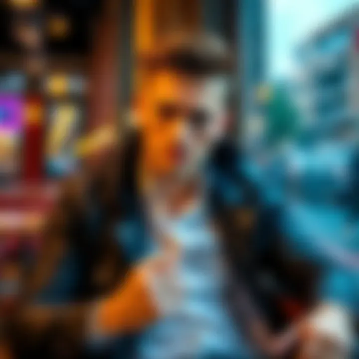 A stylish young man showcasing a soft masculine look with gentle facial features and a fashionable outfit, sitting in a trendy café.