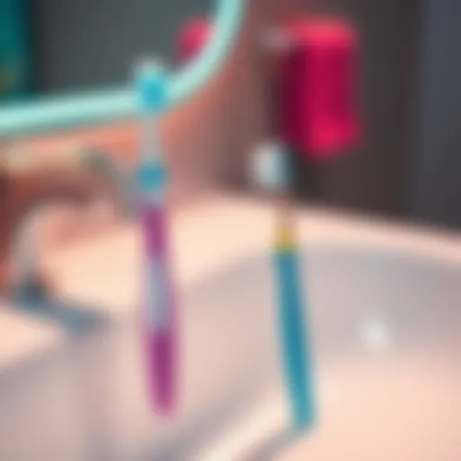 A comparison of a soft toothbrush and a hard toothbrush on a bathroom sink