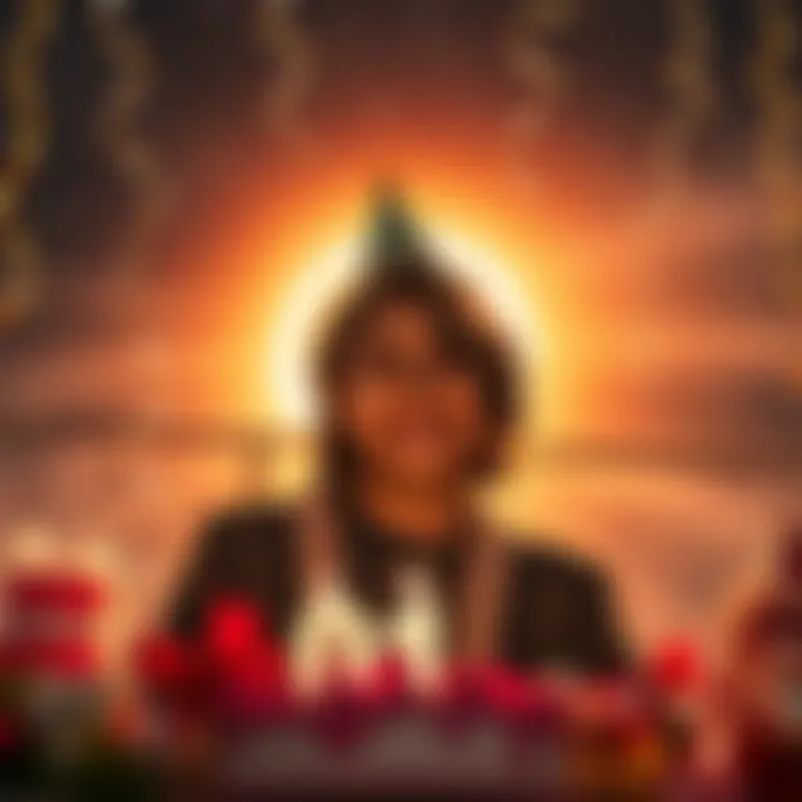 A person celebrating their 19th birthday with a solar eclipse in the background, surrounded by festive decorations and a starry sky.