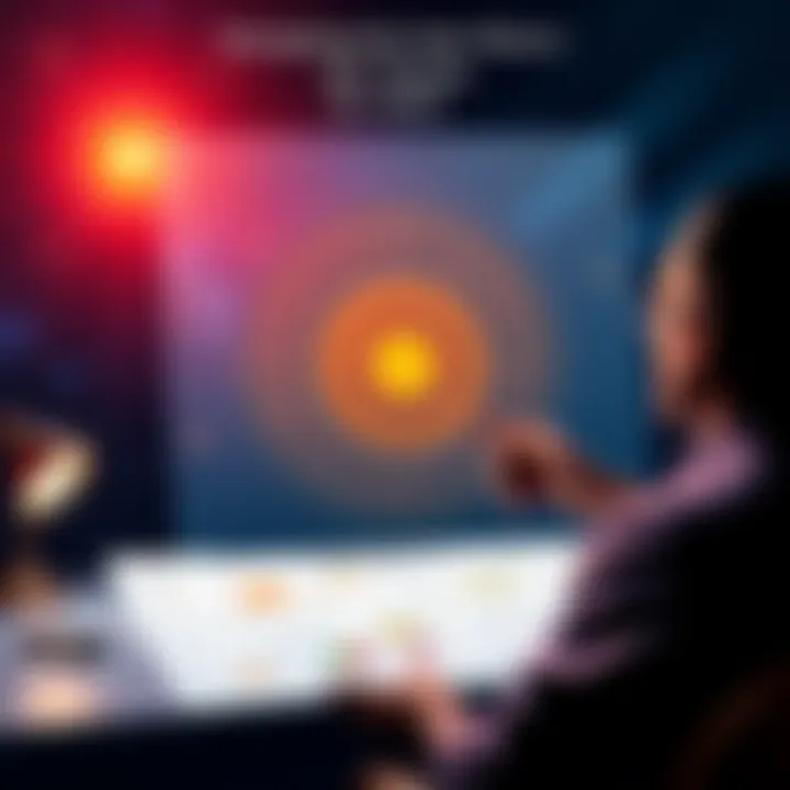 Solar Return Chart Interpretation A person analyzing a Solar Return chart with symbols representing relationships, career, and personal growth around them.