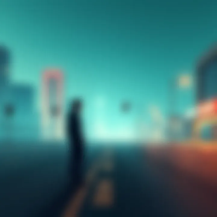 A solitary figure standing on a deserted street, gazing at the horizon Person reflecting on feelings of emptiness in a modern urban setting