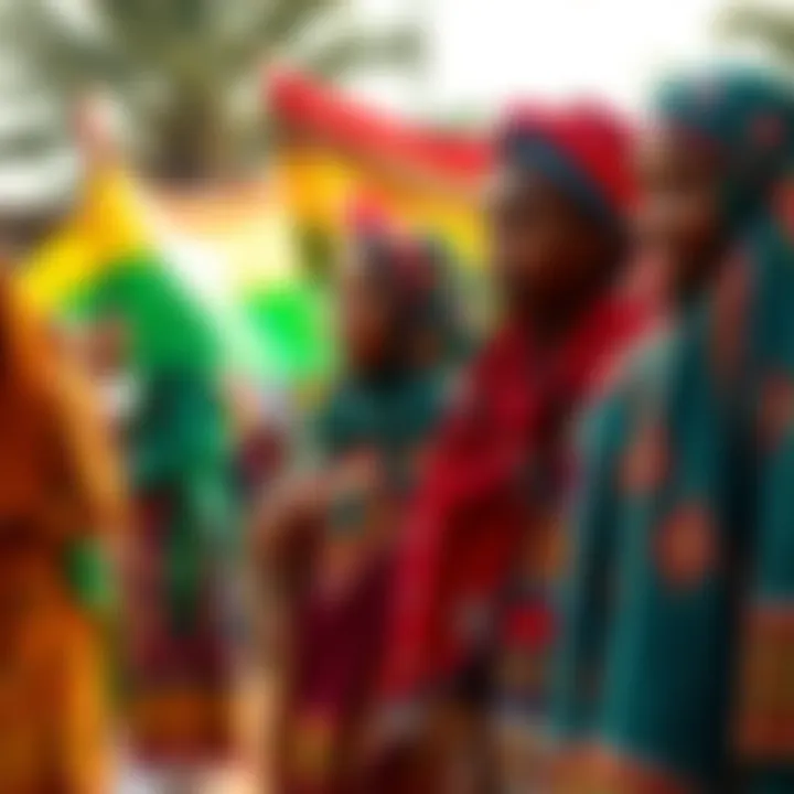 A group of people wearing traditional Somali clothing, showcasing cultural pride during a community event in Somalia