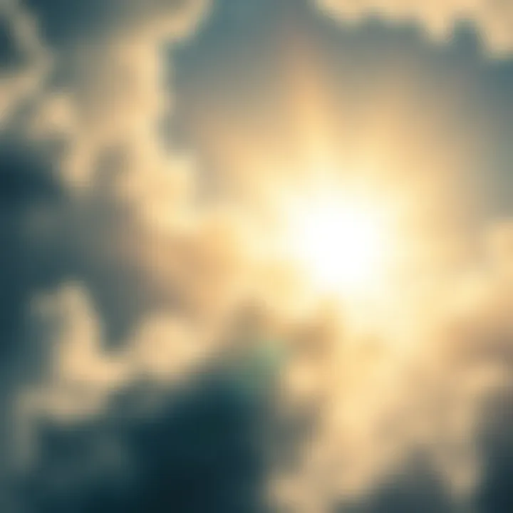 A glowing light representing the soul surrounded by soft clouds, symbolizing the afterlife and spiritual beliefs.
