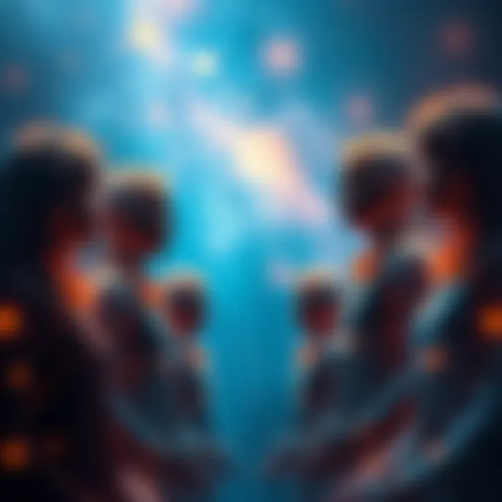 A group of interconnected souls representing the idea of soul families, with a backdrop of stars and galaxies to symbolize reincarnation