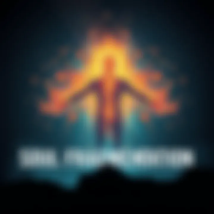 Soul Fragmentation Concept An illustration showing a glowing human silhouette with fragmented pieces floating around, symbolizing soul fragmentation