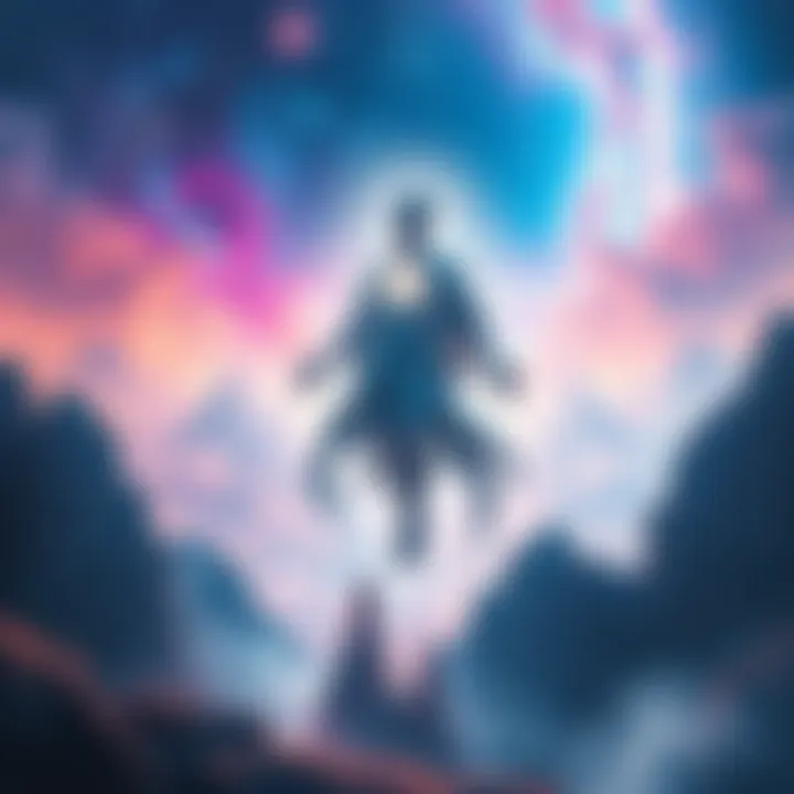 Soul Journey Beyond the Physical Realm An ethereal figure representing a soul, floating above a vibrant cosmic landscape, symbolizing the exploration of spiritual planes and created worlds.