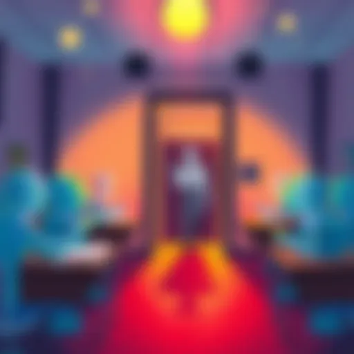 Illustration showing a classroom setting with abstract souls learning, some appearing trapped while others look towards a door labeled 'Freedom', symbolizing choice and empowerment.