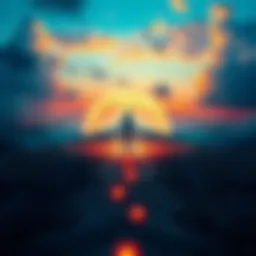 A serene image of a person standing at a crossroads, contemplating their journey with a glowing path in front of them, symbolizing the belief that souls choose their lives.