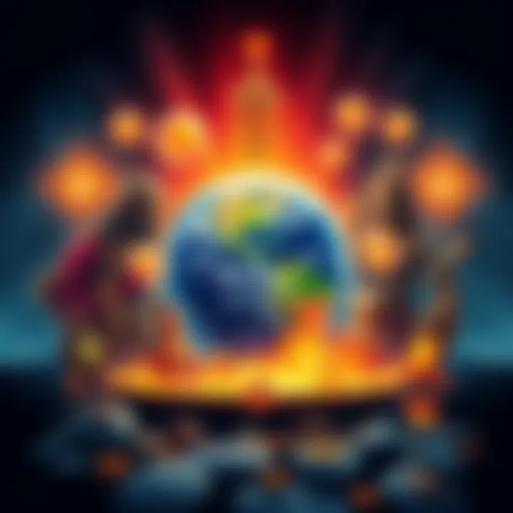 Illustration of souls returning to Earth, symbolized by glowing orbs surrounded by cultural artifacts from different societies.