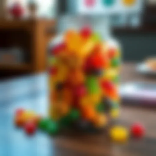 A homemade sour jar filled with various sour candies, symbolizing a unique way to handle friendship issues, placed on a wooden table.