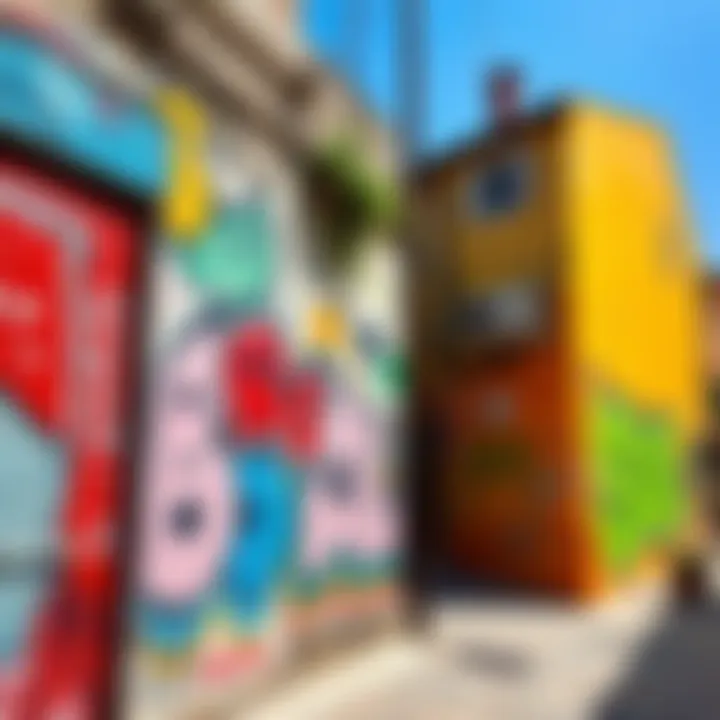 A vibrant graffiti wall in a small southern Italian town, featuring abstract designs and bright colors that provoke thought about its meaning.