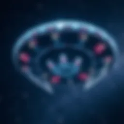 A depiction of a flying saucer that resembles a biological entity, floating in a starry galaxy background.