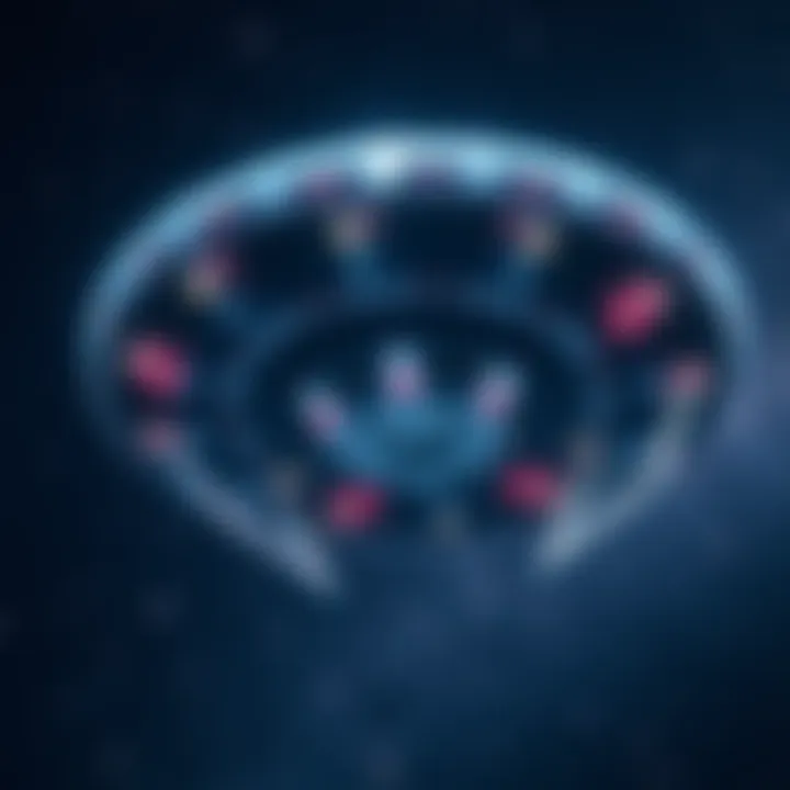 A depiction of a flying saucer that resembles a biological entity, floating in a starry galaxy background.