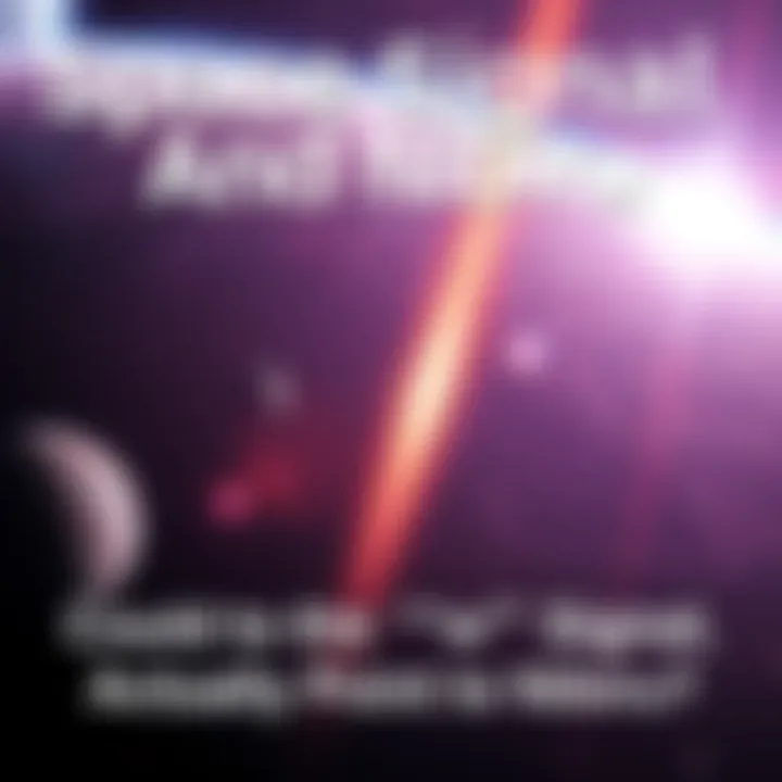 An artistic depiction of a bright signal in space with planets in the background, representing the Wow! Signal and Nibiru.