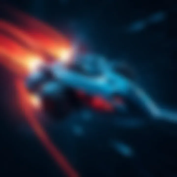 Spacecraft in Zero Gravity A futuristic spacecraft soaring in space, demonstrating gravity wave propulsion technology with glowing energy waves around it.