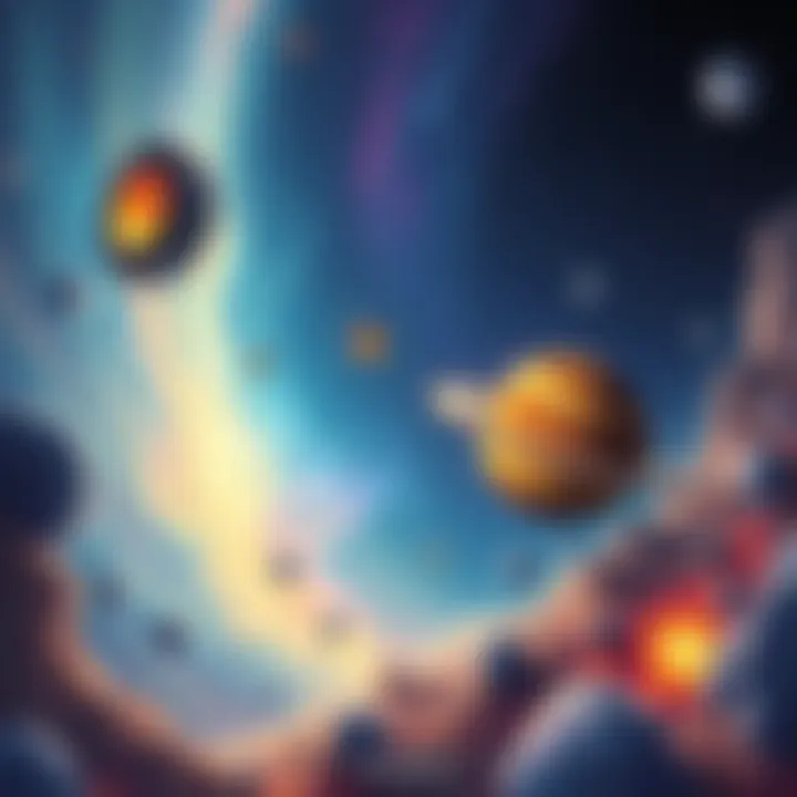 An abstract visualization of spacememory showing interconnected wormholes and cosmic elements that represent the universe retaining its past configurations, with a backdrop of stars and swirling galax...