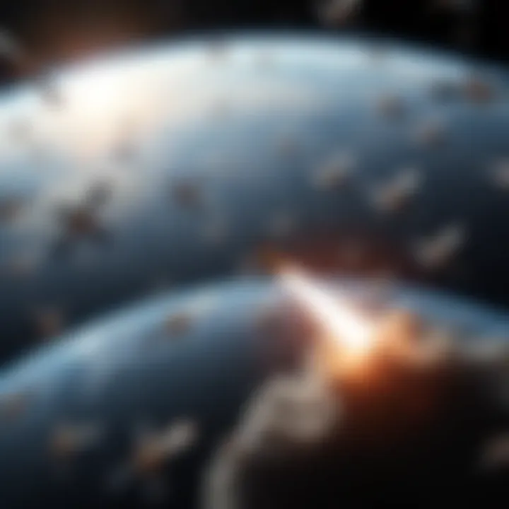 A depiction of numerous satellites being launched into orbit around Earth, representing SpaceX's plan to enhance AI capabilities in space.