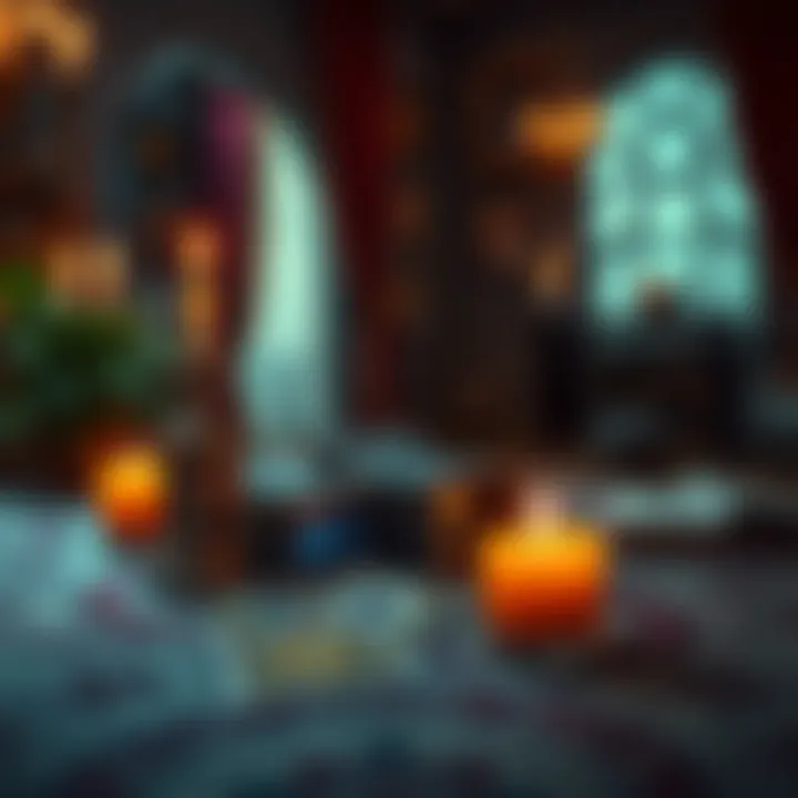A serene setting with a table, candles, and tarot cards, suggesting a personal reading experience