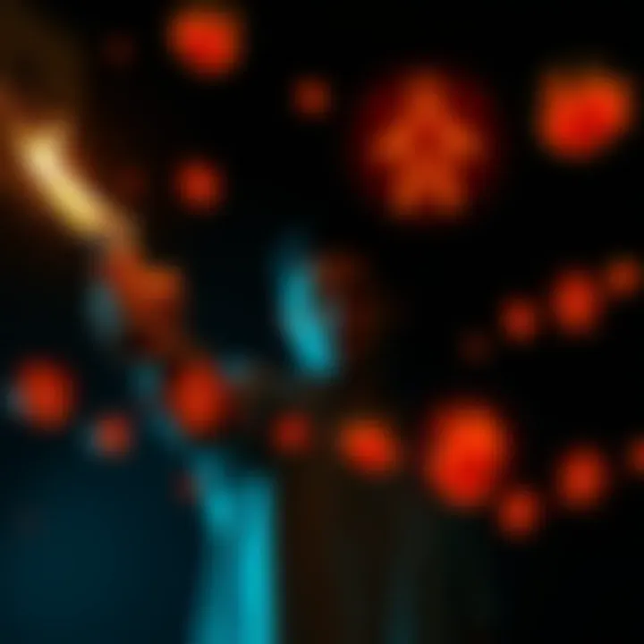 A person casting a spell with a glowing wand, surrounded by floating symbols representing guilt and empathy, aiming to make narcissists reflect on their actions.