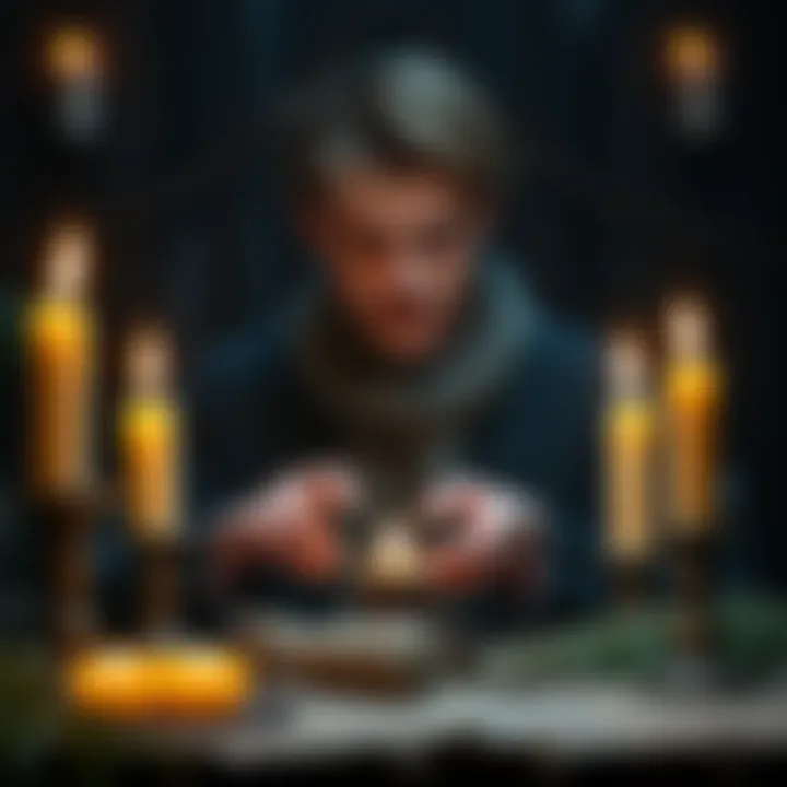 A person surrounded by candles and herbs while performing positive spell work