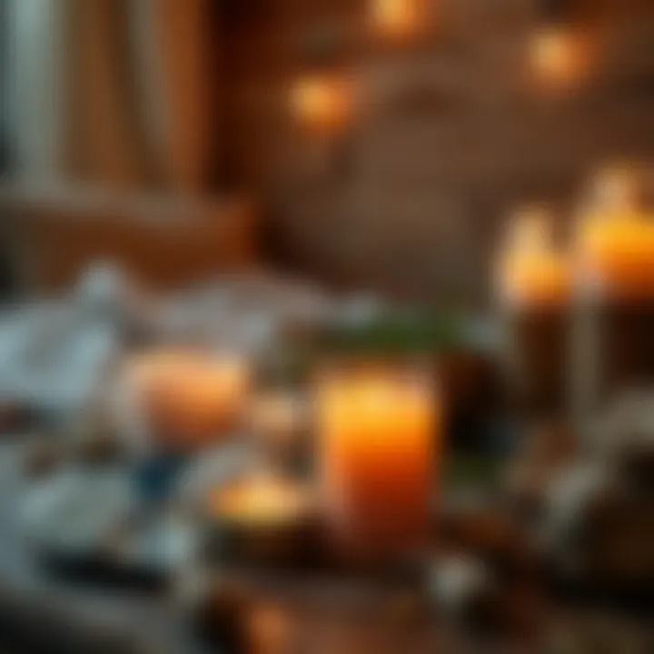 A calm space with candles, crystals, and herbs arranged for beginner spells focusing on happiness and anxiety relief.