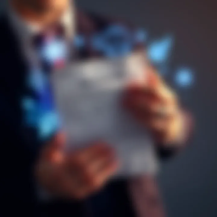 A person holding a legal document with mystical symbols around them, symbolizing the use of spells in legal situations.