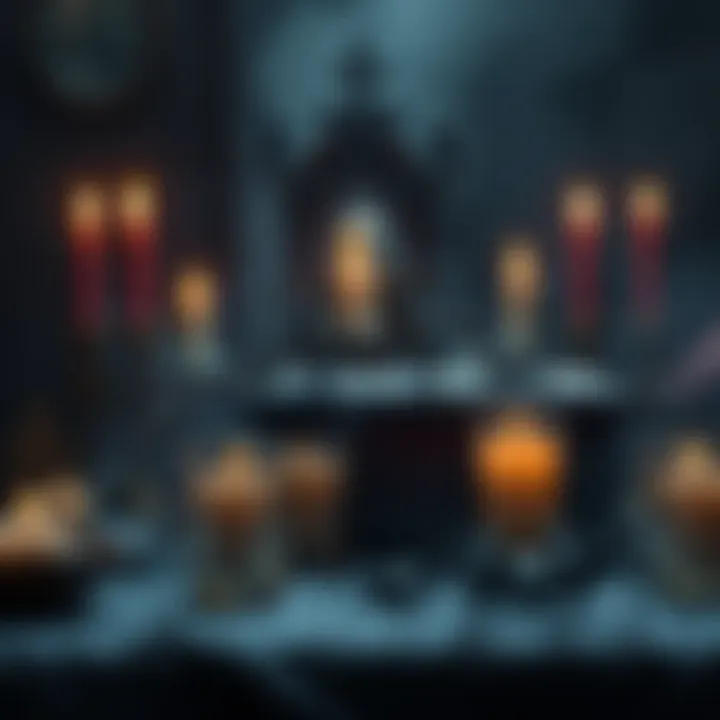 Spiders Crawling on Altar Several spiders are crawling around an Asmodeus altar with candles and dark decor