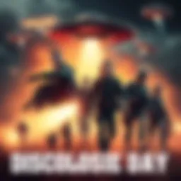 A dramatic scene from Spielberg's 'Disclosure Day' featuring military personnel and UFO elements