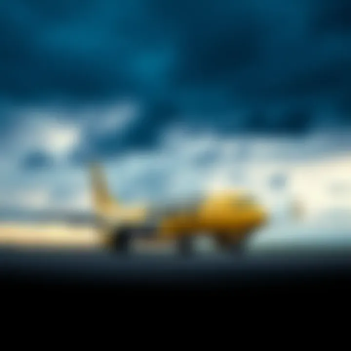 A Spirit Airlines plane parked on the tarmac under a cloudy sky, reflecting the turmoil surrounding the airline's unexpected shutdown.