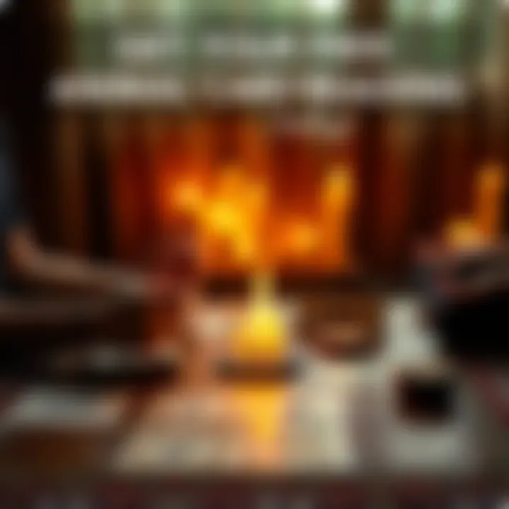 A person pulling tarot-style cards with animal illustrations on a table while meditating