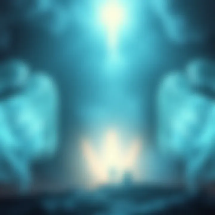 A serene image showing ethereal figures surrounded by a soft glow, symbolizing spirit guardians watching over loved ones from the afterlife.