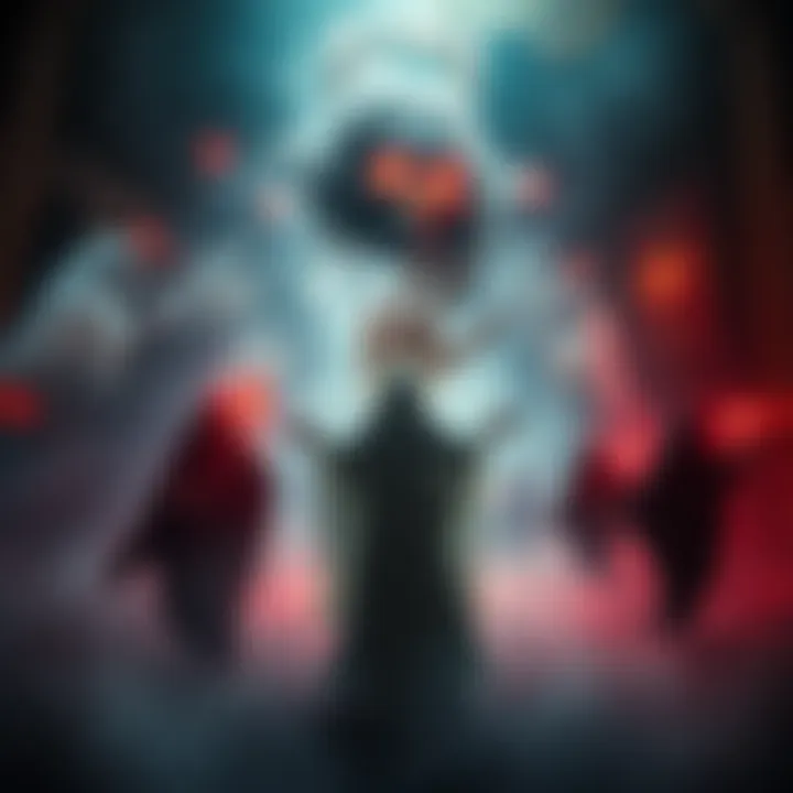 A mystical scene showing ghostly figures interacting with people in a dark, atmospheric setting, highlighting the connection between spirits and human lives.