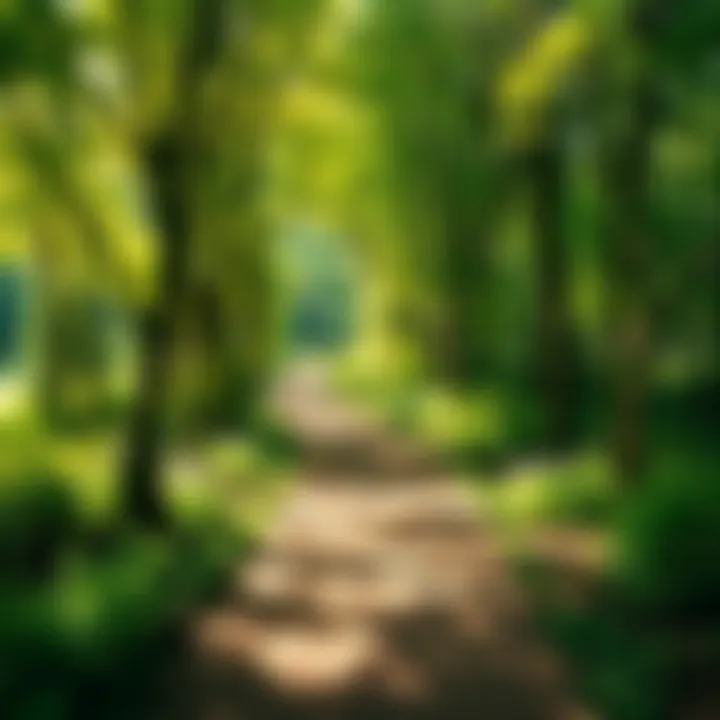 A serene path through a lush forest, symbolizing the beginning of a spiritual journey with sunlight filtering through the trees.