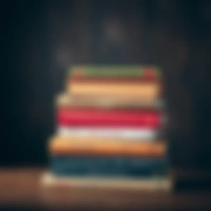 A collection of influential spiritual books stacked together, including titles like 'The Consolation of Philosophy' and 'Meditations on the Tarot'.