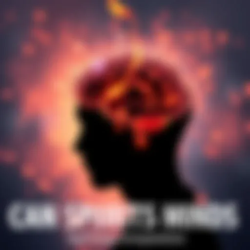 A silhouette of a person with glowing brain waves, symbolizing thoughts connecting with spirits in a mystical setting.