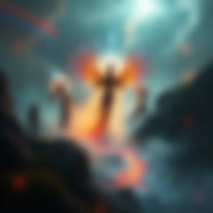 Exploring Spiritual Depths An ethereal representation of spiritual entities in a mystical landscape, symbolizing the journey of connection and understanding with Native American spirits.