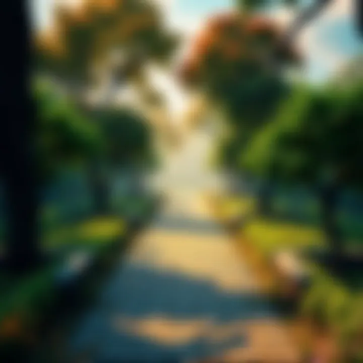 A serene pathway surrounded by nature, symbolizing the journey towards spiritual enlightenment and the Dhamma.