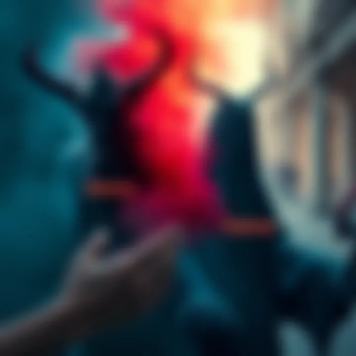 Spiritual entities representation A visual of contrasting figures, one labeled 'demon' appearing dark and ominous, and another labeled 'daimon' looking more serene and inviting, symbolizing the shift in spiritual perceptions.