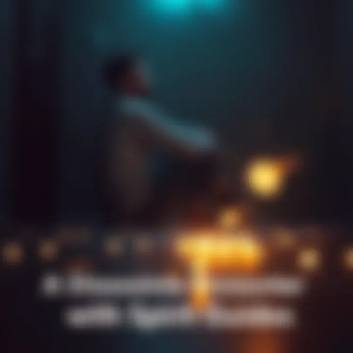 A person sits alone in a dimly lit room, with a contemplative expression, surrounded by faint glowing lights representing energy, symbolizing their struggle with spirit guides.